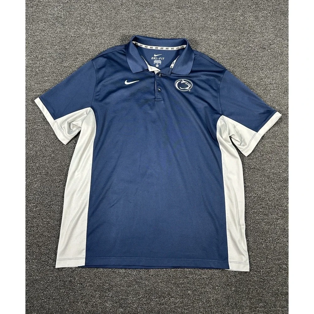 Nike Penn State Nittany Lions Polo Men's XL Navy Blue Dri Fit‎ Logo Golf
